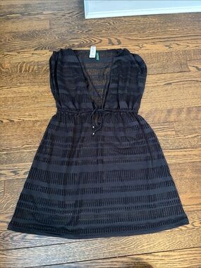 Lauren Ralph Lauren Black Sleeveless V-Neck Mini Dress with Drawstring Waist